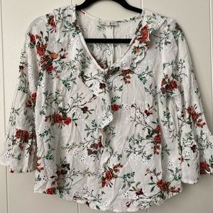 Skies are blue white floral eyelet Top